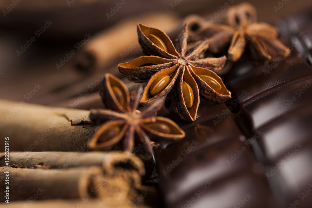 Cinnamon and anise, Dark chocolate with candy sweet Cinnamon and anise, Dark chocolate with candy sweet