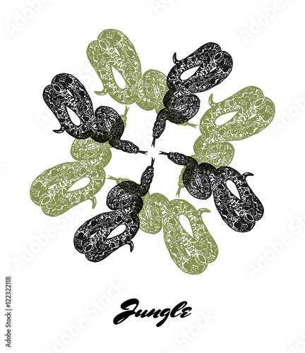 Jungle mood engraved fractal outlet composition with Boa Constrictor snake