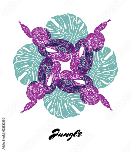 Jungle mood engraved fractal outlet composition with Boa Constrictor snake