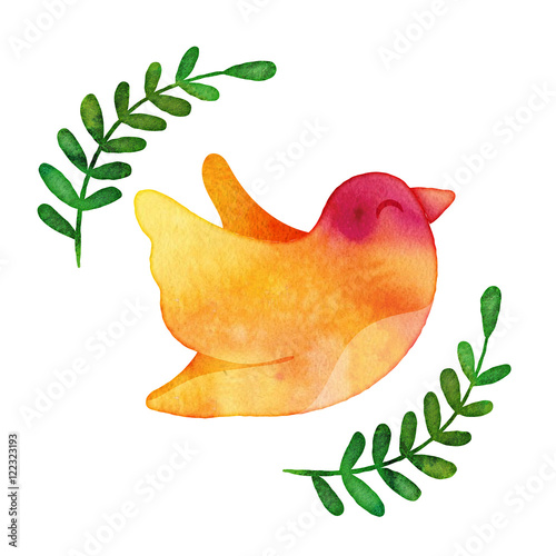 Watercolor Bird on White Background