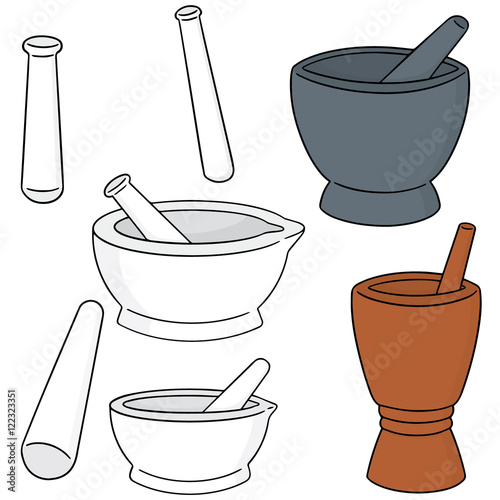 vector set of mortar and pestle