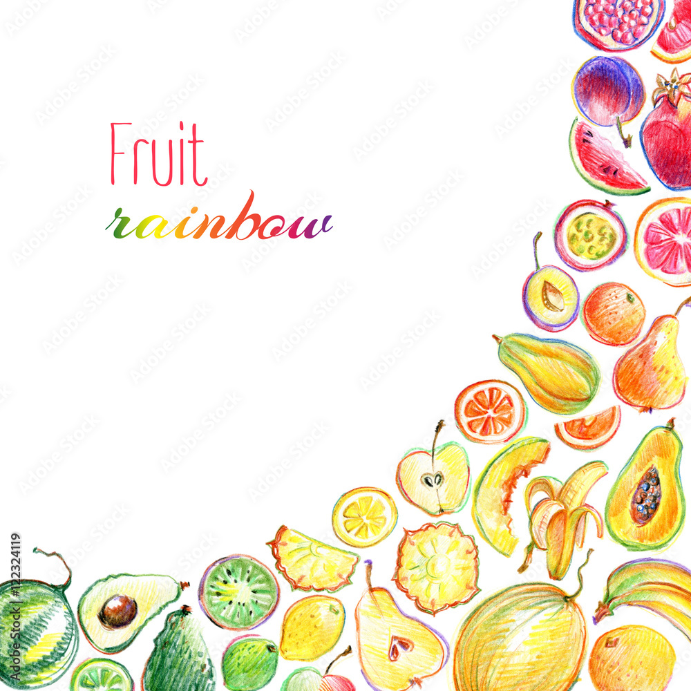 Background with hand drawn  bright stylish fruits