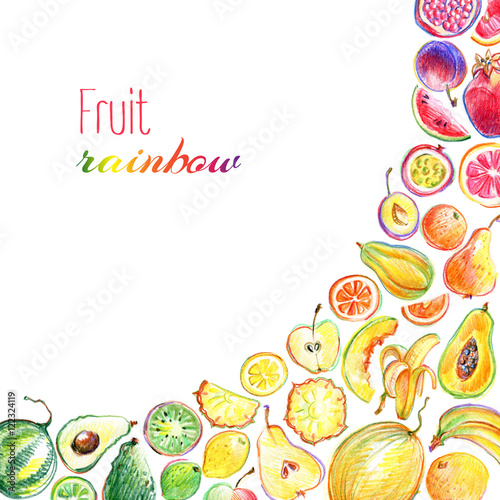Background with hand drawn bright stylish fruits