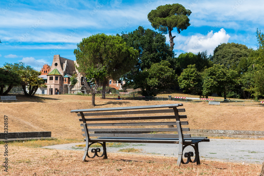 bench in front casina of civette in villa torlonia 