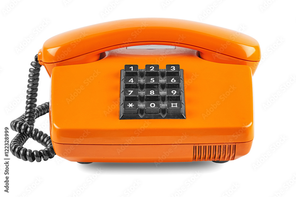Orange phone with shadow on white background Orange phone with shadow on white background