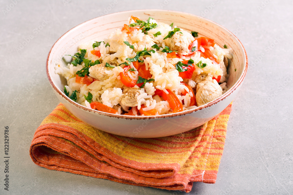 Chicken, rice and red bell pepper Chicken, rice and red bell pepper