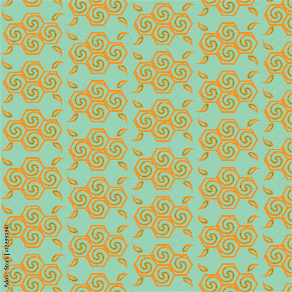 Fototapeta premium Autumn seamless pattern. The pattern in autumn colors.Vector pattern with swirl on green background.