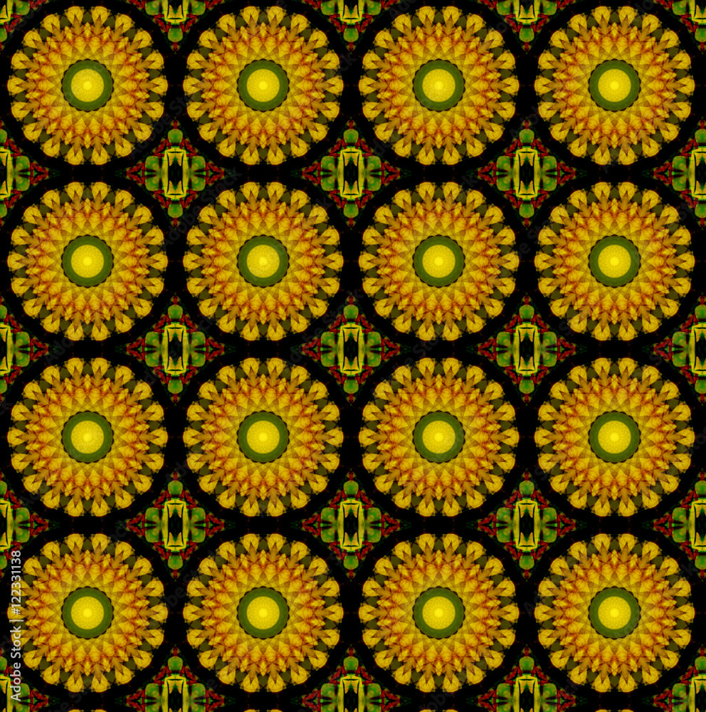 yellow lotus blossom mandala flower, kaleidoscope pattern