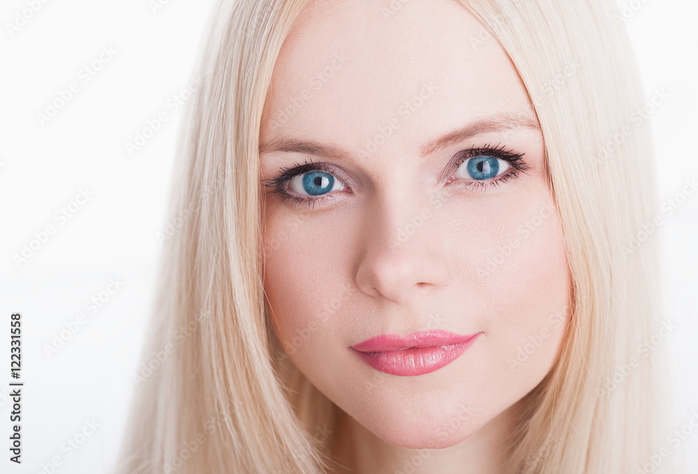 Studio, face, blue eyes, white background Studio, face, blue eyes, white background