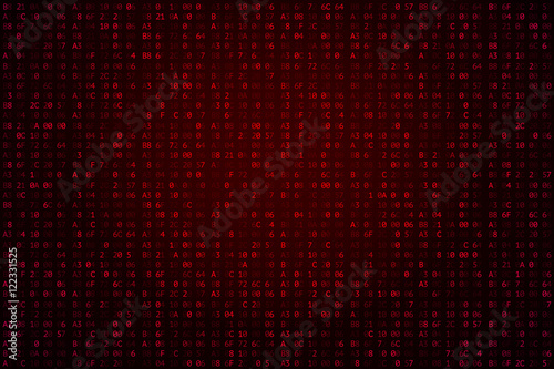 Abstract digital background. Machine code. Hexadecimal code. Random digits and letters colored illustration.