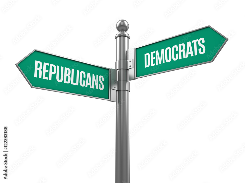 Democrat and republican signpost isolated on white Democrat and republican signpost isolated on white