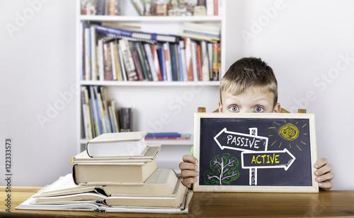 Passive - Active signpost drawn on a blackboard photo