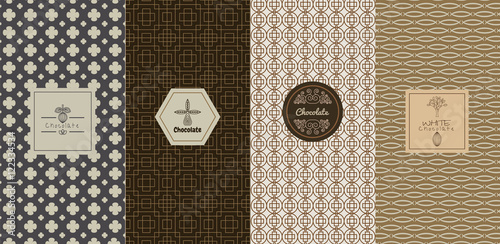 Vector set of design elements and icons in trendy linear style for chocolate package