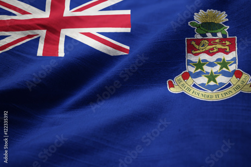 Closeup of Ruffled Cayman Islands Flag, Cayman Islands Flag Blow
