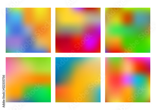 Set of six multicolored vector backgrounds made by gradient mesh. Blur effect. for design, printing templates, web sites.