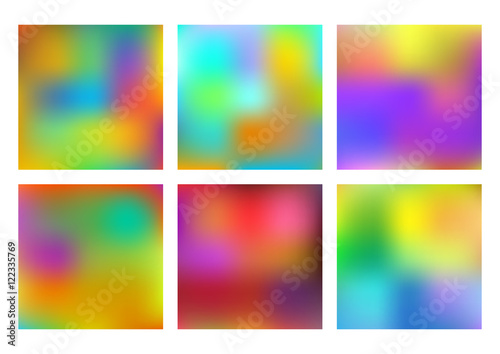 Set of six multicolored vector backgrounds made by gradient mesh. Blur effect. for design, printing templates, web sites.