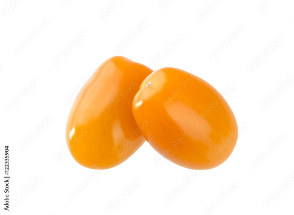 Orange cherry tomatoes isolated on white background Orange cherry tomatoes isolated on white background