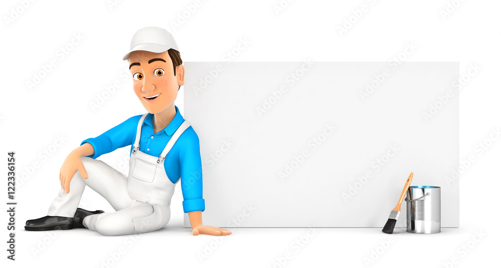 3d painter sitting next to blank wall 3d painter sitting next to blank wall