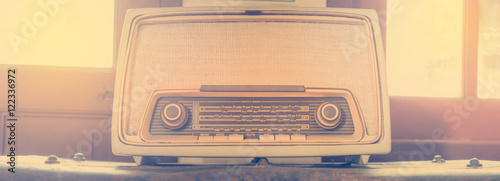 Vintage Transistor radio receiver speaker in vintage color
