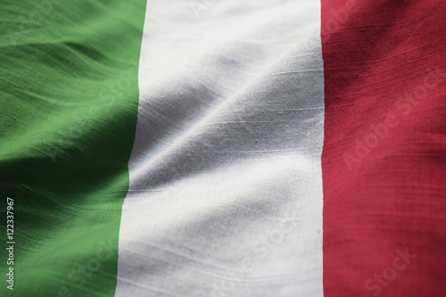Photography Closeup of Ruffled Italy Flag, Italy Flag Blowing in Wind