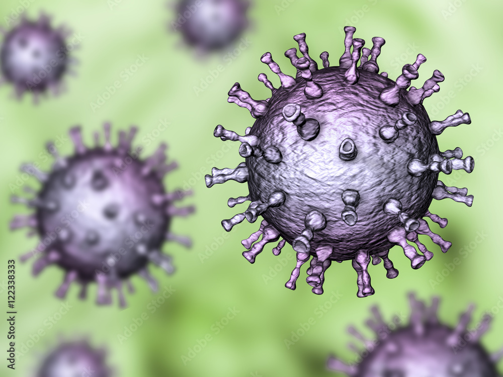 Varicella zoster or chickenpox virus structure, 3D illustration. A ...