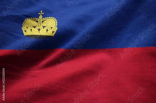 Closeup of Ruffled Liechtenstein Flag, Liechtenstein Flag Blowin