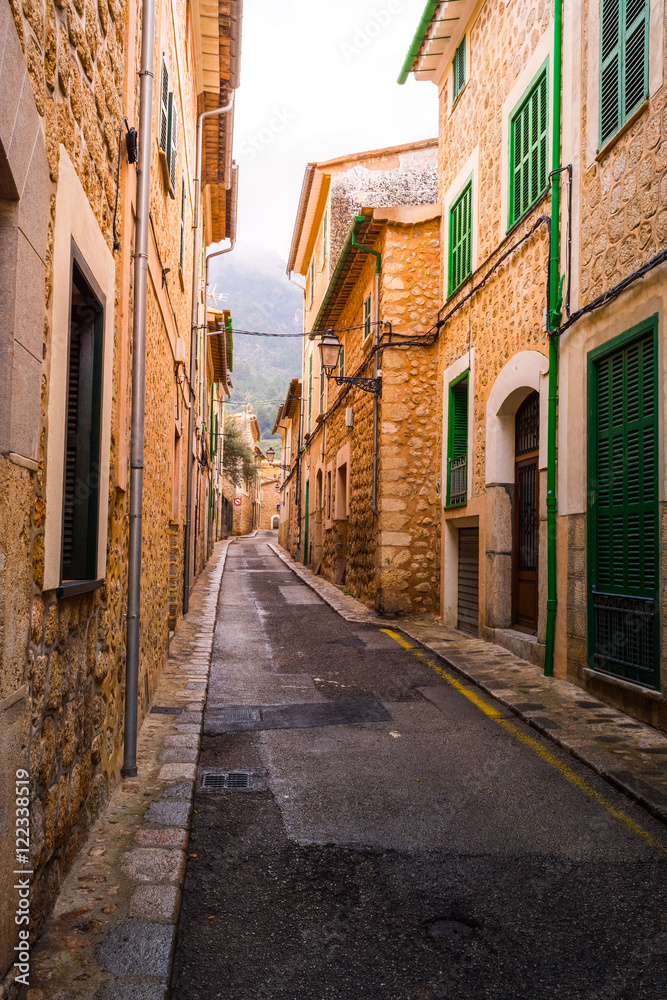 a typical village alley in majorca, soller