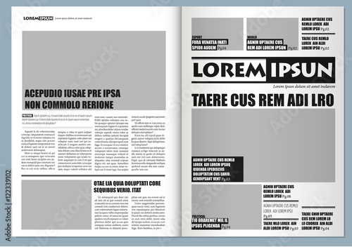 Traditional Graphical design Template newspaper, gray colors and A3 format