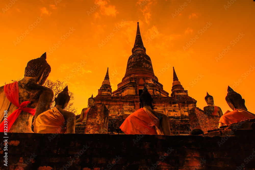 Pagoda at Wat Yai Chai Mongkol temple in Ayutthaya province of Thailand