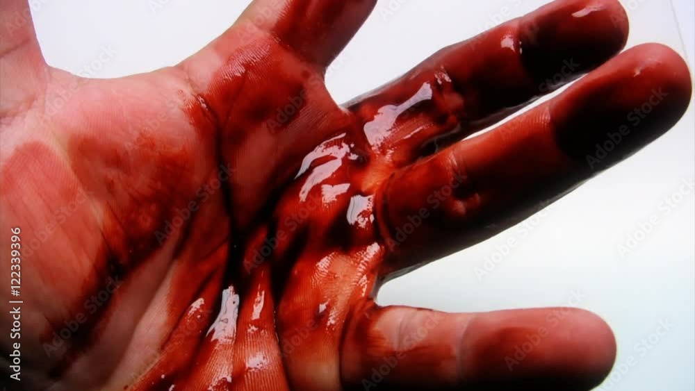 Close up shot of a bloody hand. HD 1080.