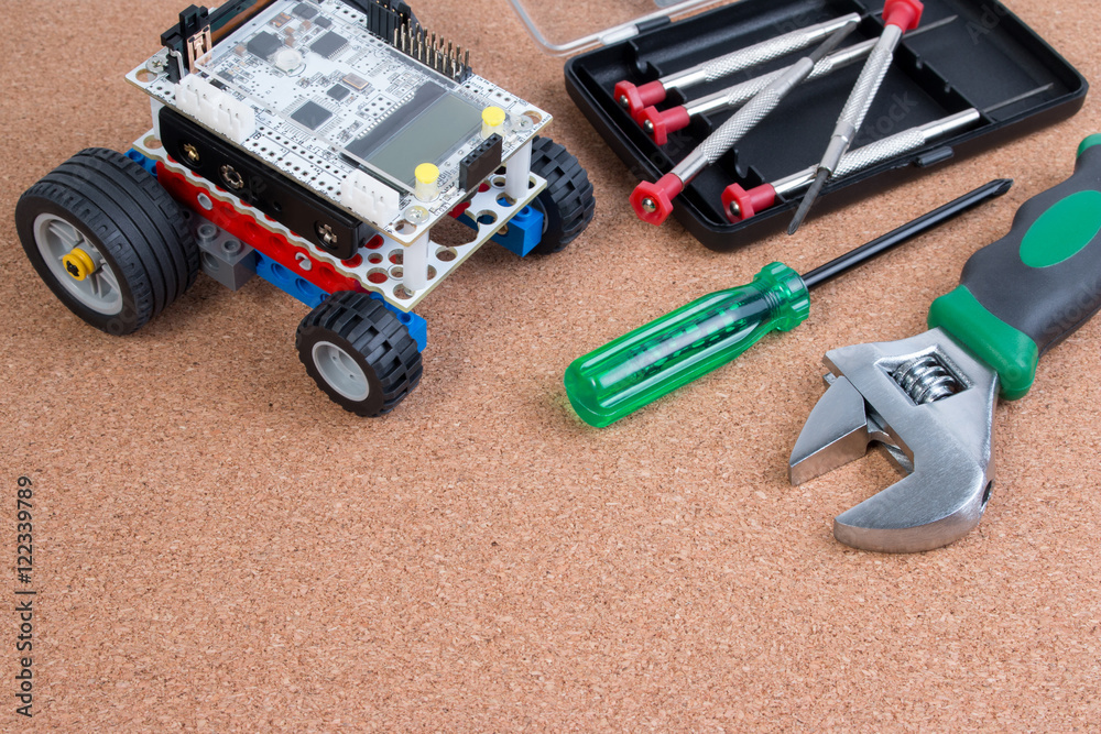 Intellectual development DIY robot toy assembly kit with microcontroller. Intellectual development DIY robot toy assembly kit with microcontroller.