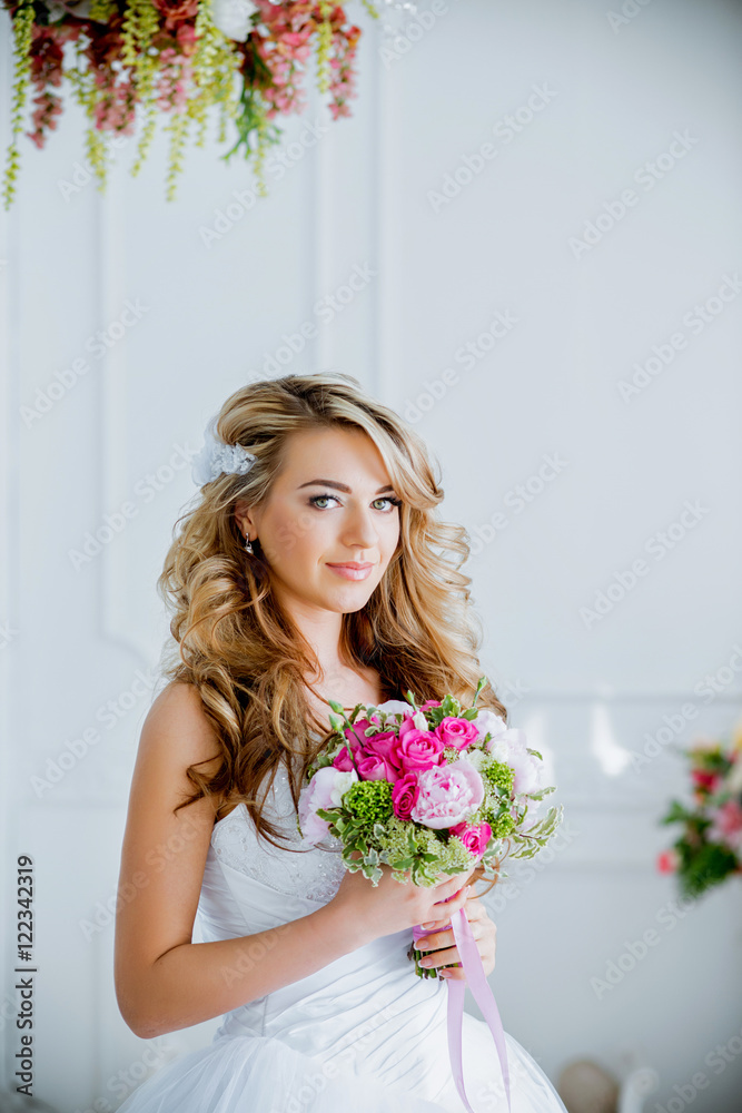 Beautiful Bride portrait wedding makeup and hairstyle with diamond crown