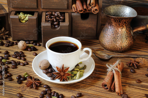 Black coffee and spices