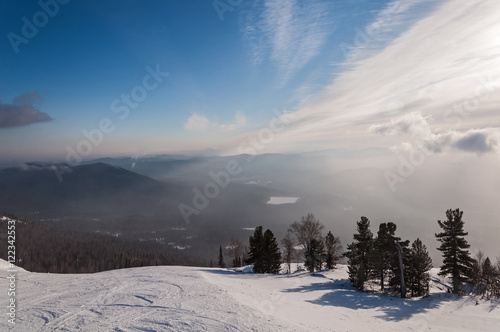 ski slopes mountain winter sunrise