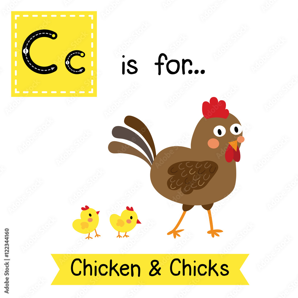 C letter tracing. Chicken & Chicks. Cute children zoo alphabet flash ...