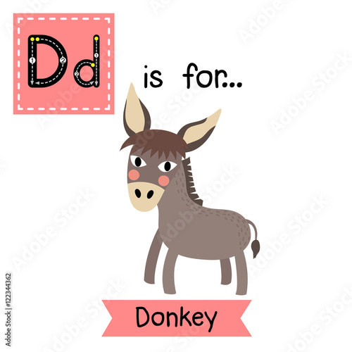 D letter tracing. Flying Dove bird. Cute children zoo alphabet flash card. Funny cartoon animal. Kids abc education. Learning English vocabulary. Vector illustration.