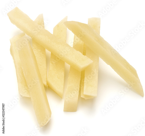 Raw Potato sliced strips prepared for French fries isolated on w