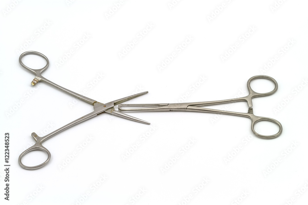 Surgical instrument (hemostat or artery clamp ) on white background Surgical instrument (hemostat or artery clamp ) on white background