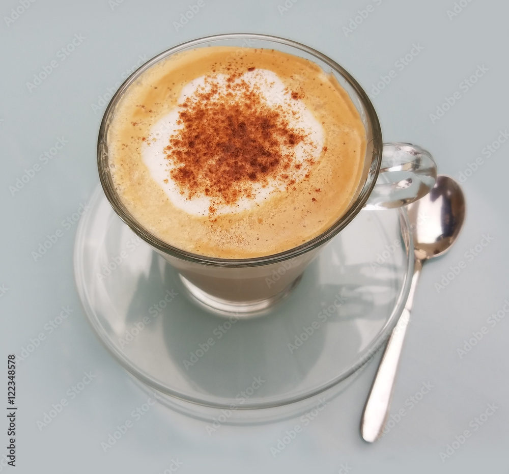Delicious cappuccino cup with cream froth and cinnamon Delicious cappuccino cup with cream froth and cinnamon