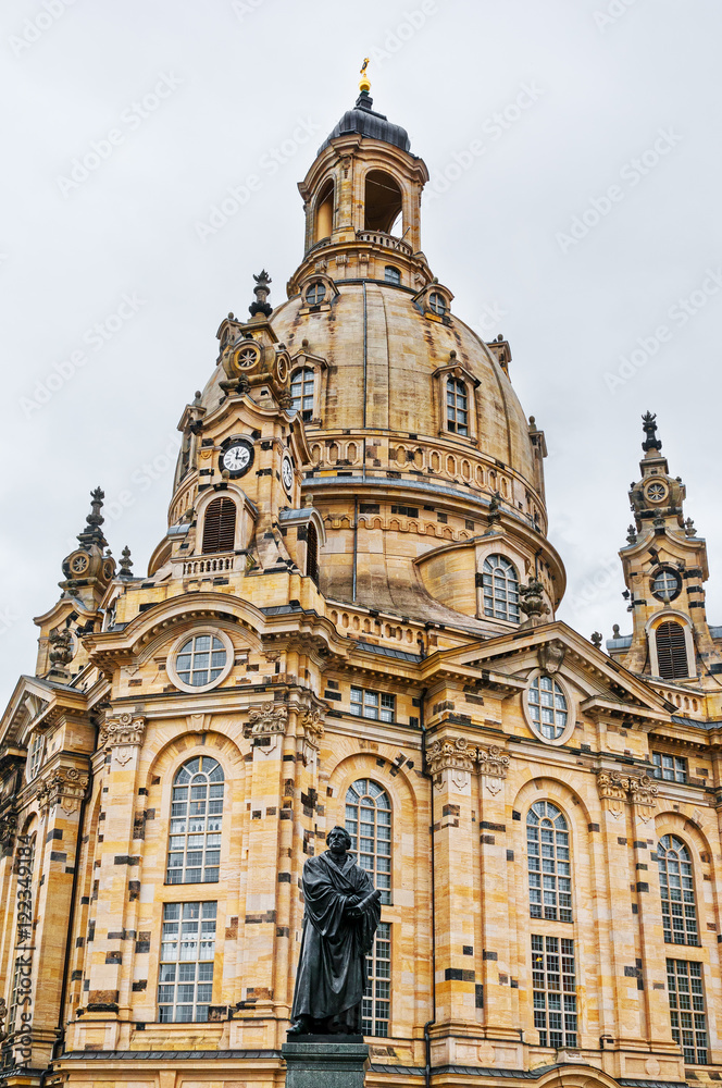 Frauenkirche (Church of Our lady) and  statue of Martin Luther in Dresden, Germany