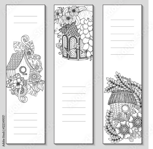 Template design bookmarks isolated. Coloring page mockup for adult.