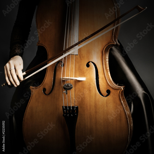 Cello player hands violoncello closeup
