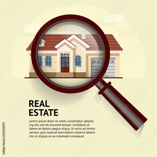 House under magnifying glass. Vector illustration of real estate