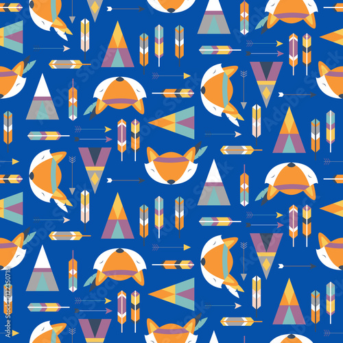 Seamless pattern with different cute foxes