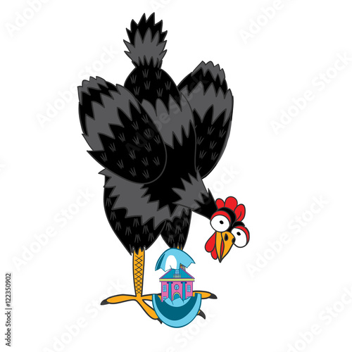 A laying hen laid an egg with a little house .