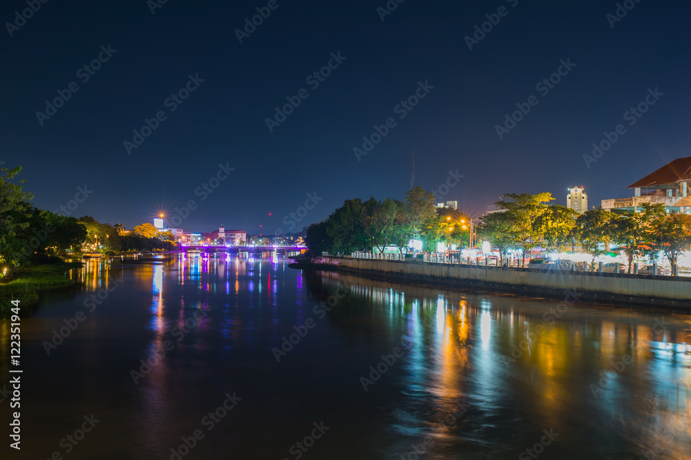 Fototapeta premium Night view Ping River Chiang Mai,Chiangmai,Thailand