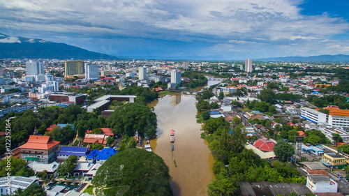 Aerial view Ping river in Chiang Mai City, High angle view Plann photo