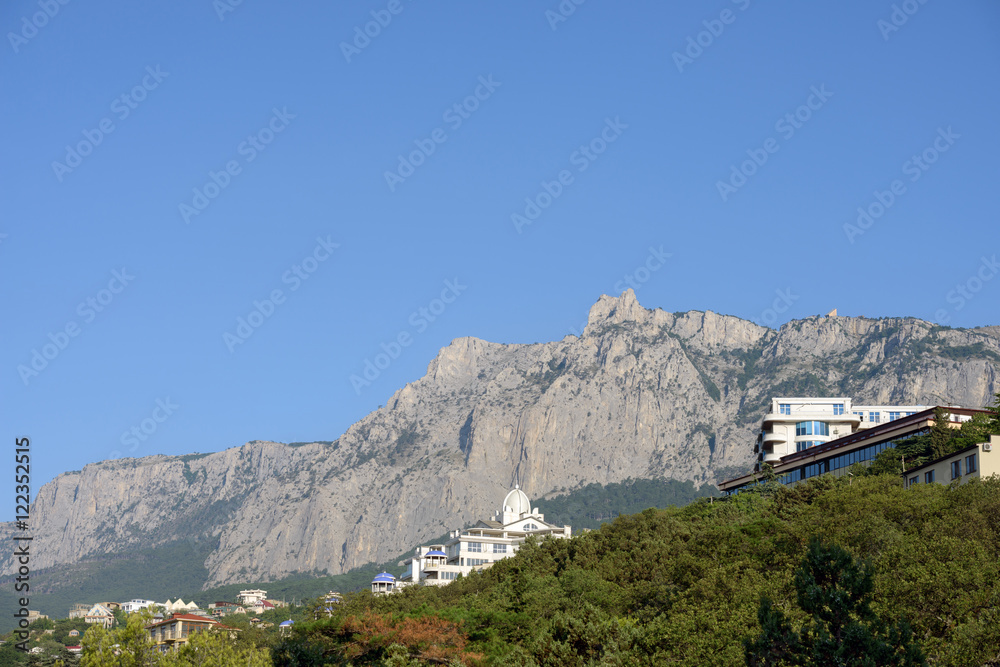 View towards Ai-Petri Mountain from Gaspra location in Crimea, R