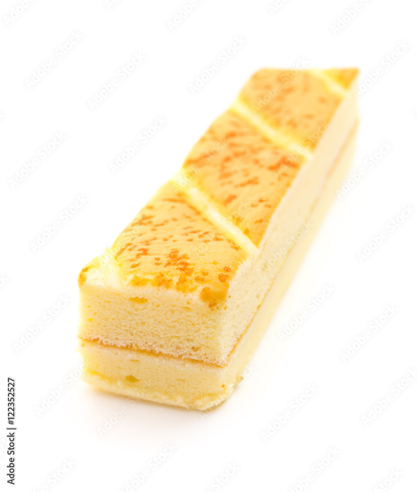 sweet long sponge cake on a white background