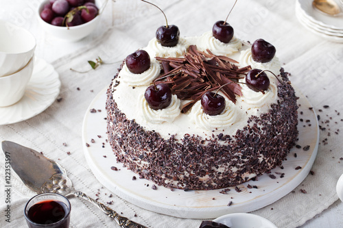 Black forest cake, Schwarzwald pie choco, cherry photo